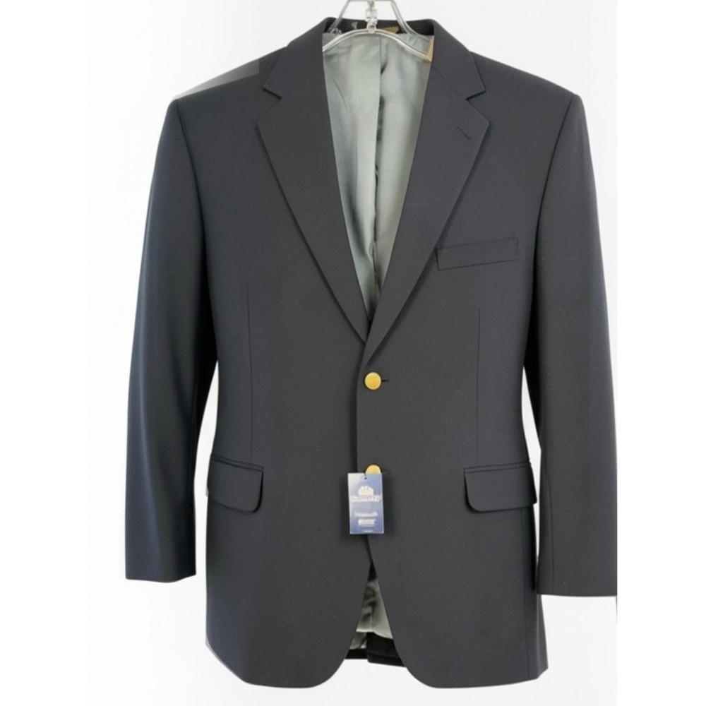 Stafford Mens Navy Hopsack Blazer Wool Blend Gold Buttons 46R NWTs